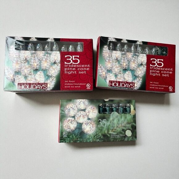 NWT Home for the Holidays Christmas Lights 35ct Iridescent Pine Cone & Globe Set - Picture 1 of 5
